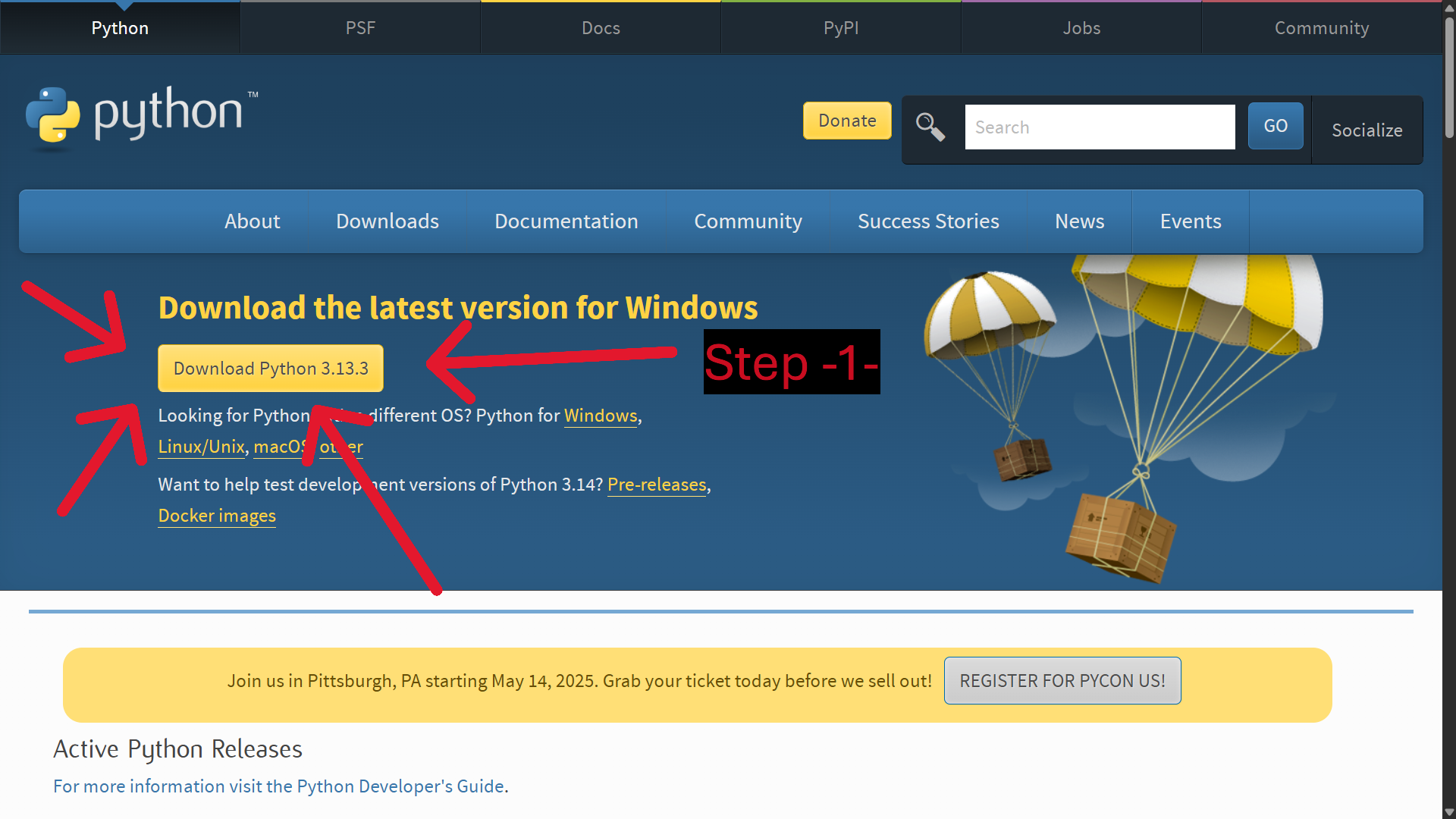 step one of installing python on window